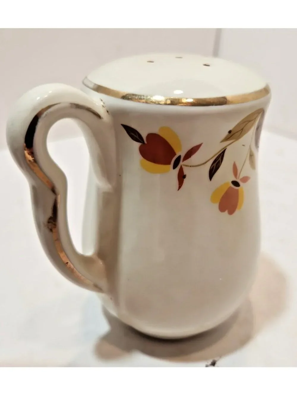 Vtg Hall Autumn Leaf Left Right Handled Salt & Pepper Range Set Mary Dunbar